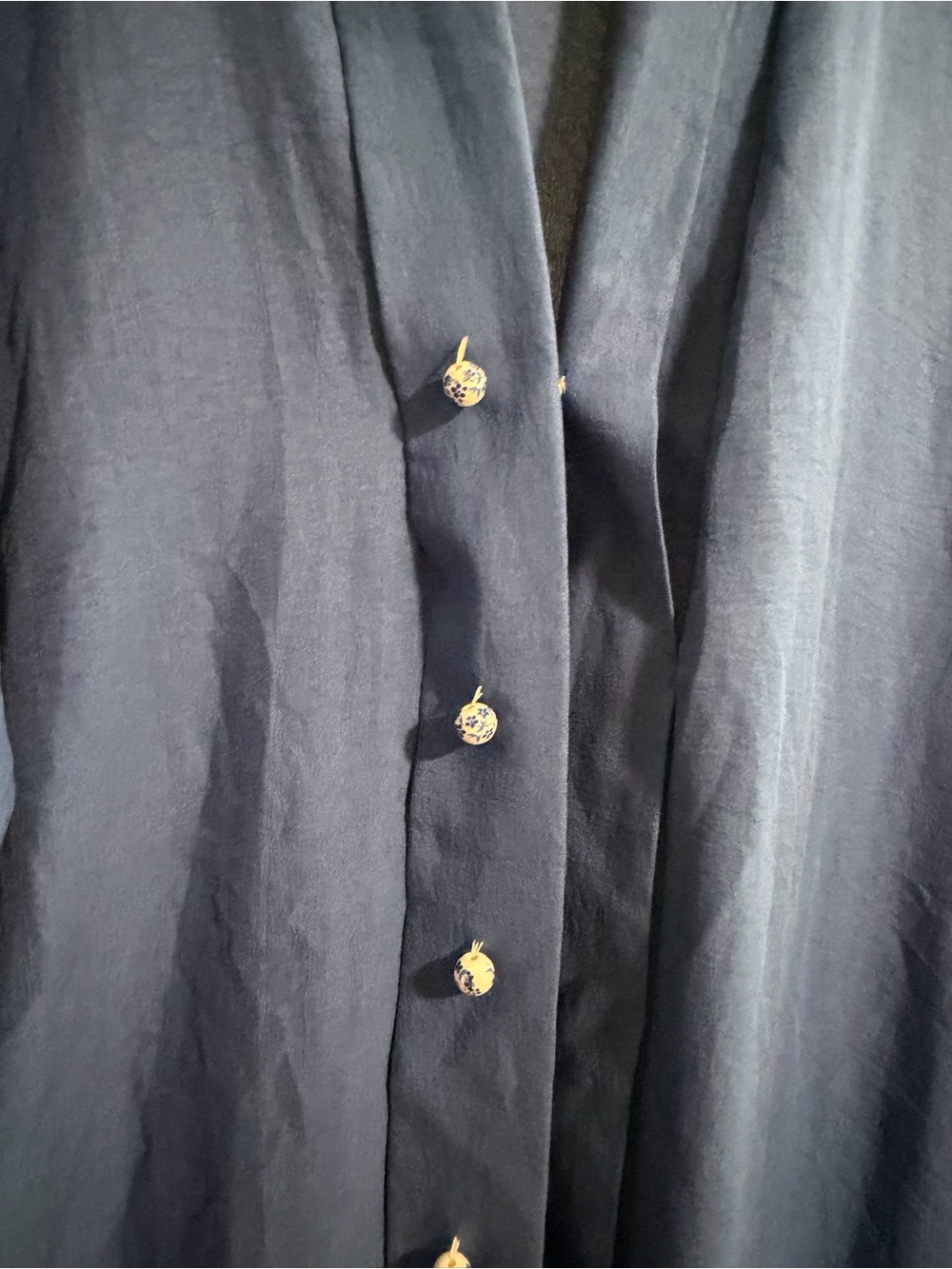 Blue Long Button-Front Women's Robe - Picture 3 of 3